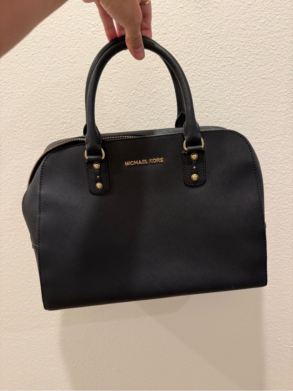 Michael Kors Black Saffiano Satchel with Gold Hardware
